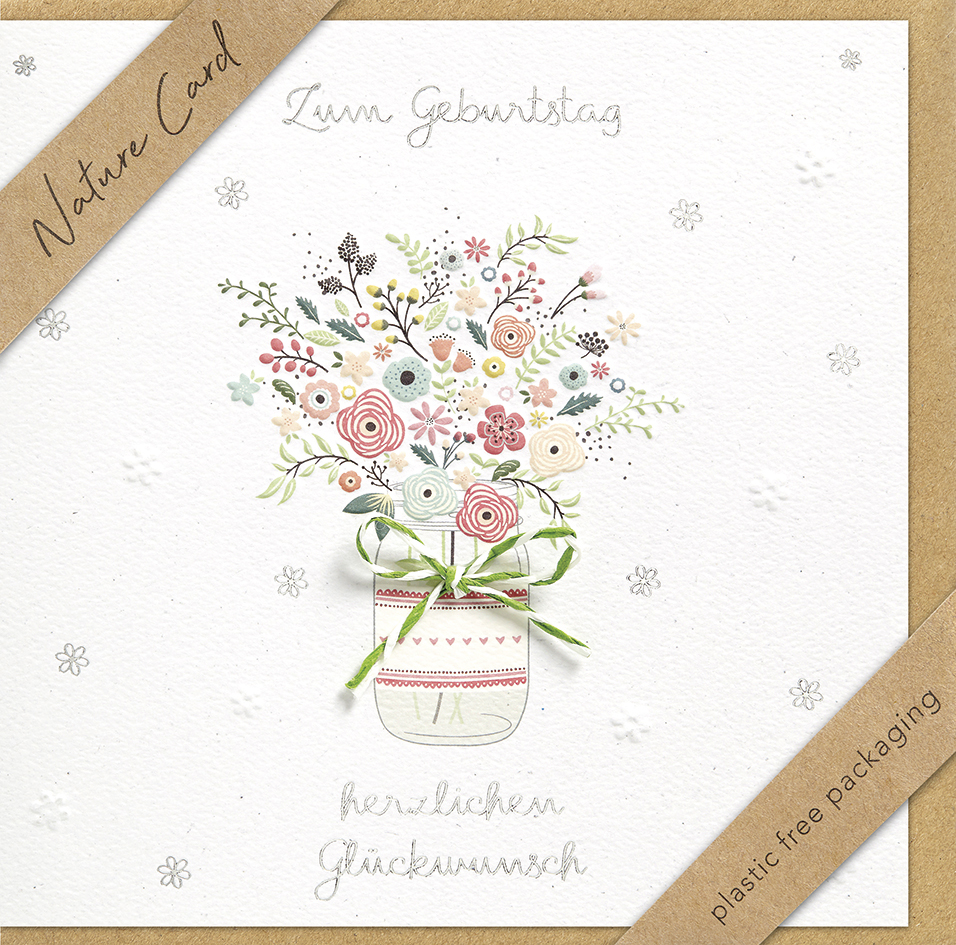 Faltkarte Blumenstrauß im Glas -  Anlass: Geburtstag (15,5 x 15,5 cm)
