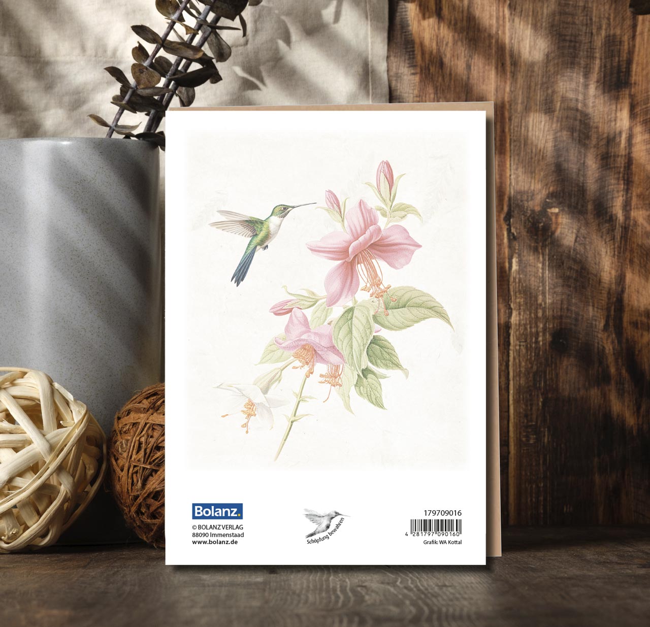 Faltkarte farbenfroher Kolibri -  Anlass: Geburtstag (12 x 17 cm)