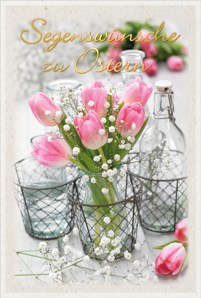 Faltkarte Rosa Ostertulpen -  Anlass: Ostern (11,5 x 17 cm)