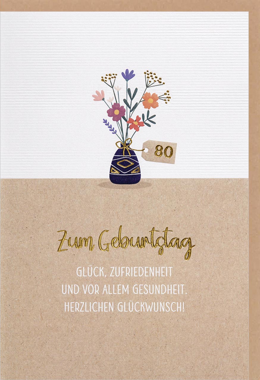 Faltkarte Zahlengeburtstag 80 Blumenvase -  Anlass: Geburtstag (11,5 x 17 cm)