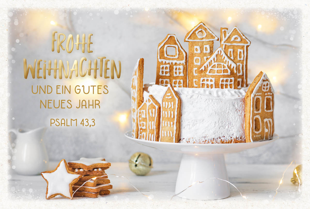 Faltkarte Lebkuchenhäuser -  Anlass: Weihnachten (17 x 11,5 cm)