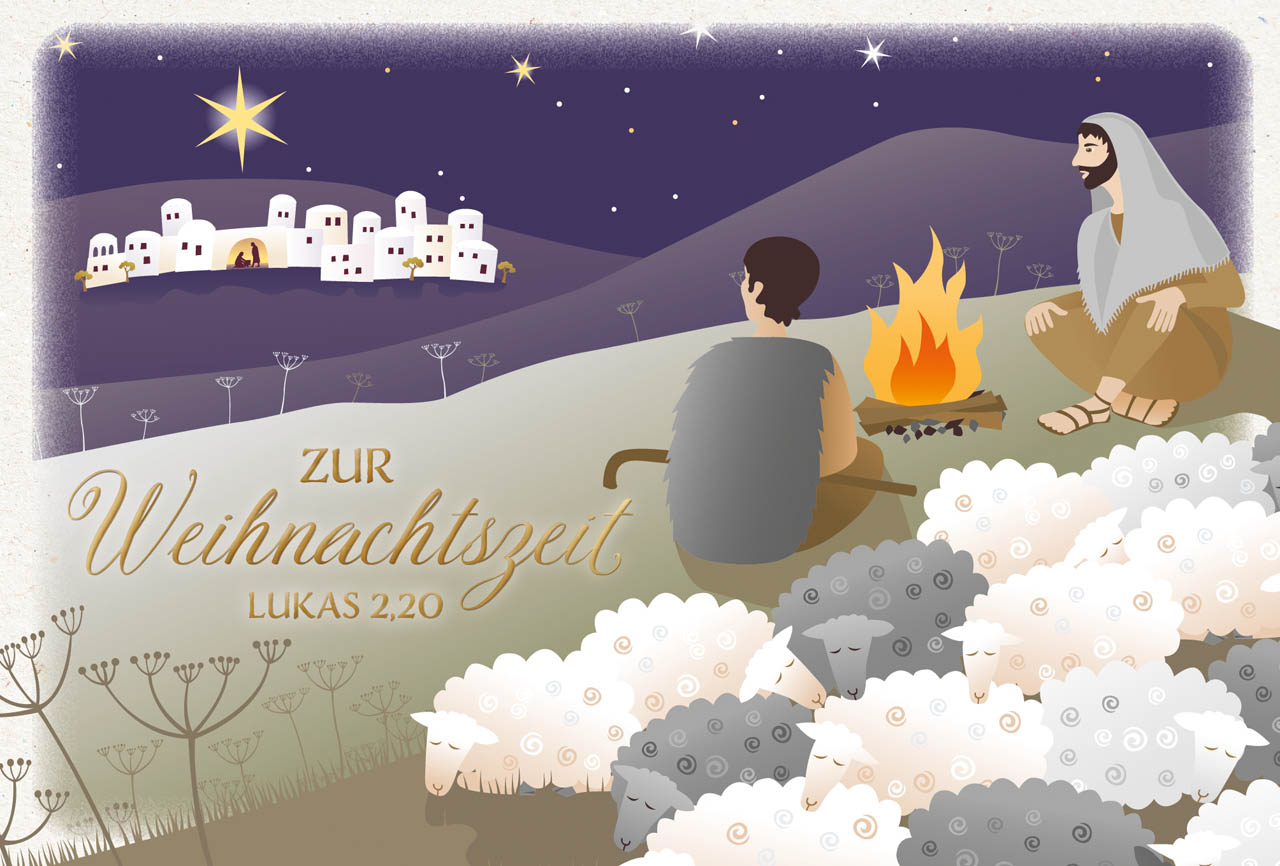 Faltkarte Hirten mit Schafe -  Anlass: Weihnachten (17 x 11,5 cm)