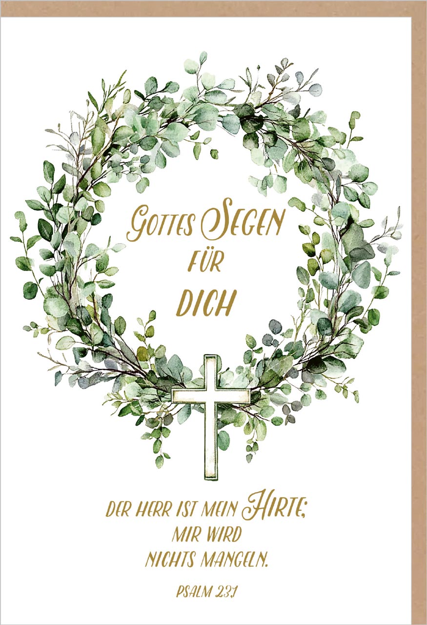 Faltkarte Gottes Segen Eukalyptus -  Anlass: Einsegnung / biblischer Unterricht (12 x 17 cm)