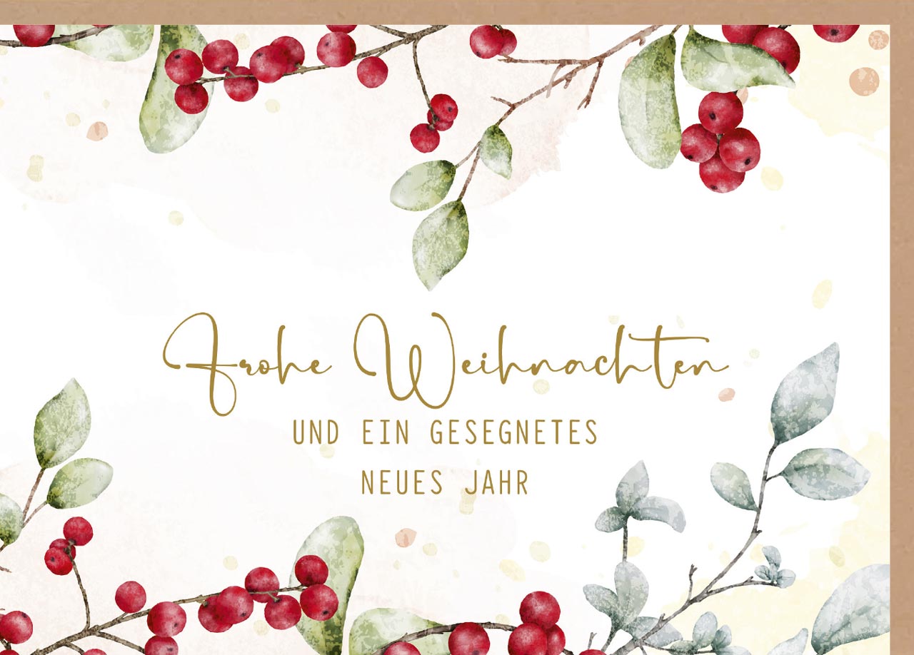 Faltkarte rote Beeren und Zweige -  Anlass: Weihnachten (17 x 12 cm)