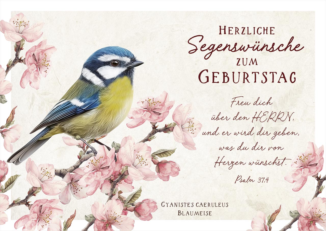 Postkarte Blaumeise -  Anlass: Geburtstag (14,8 x 10,5 cm)