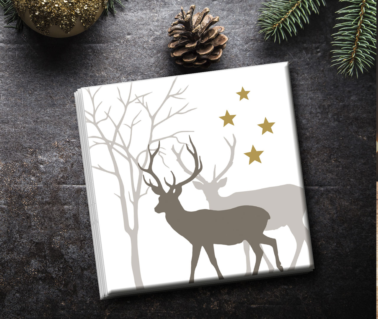 Servietten Winter Hirsch  -  Anlass: Weihnachten (25 x 25 x 3 cm)