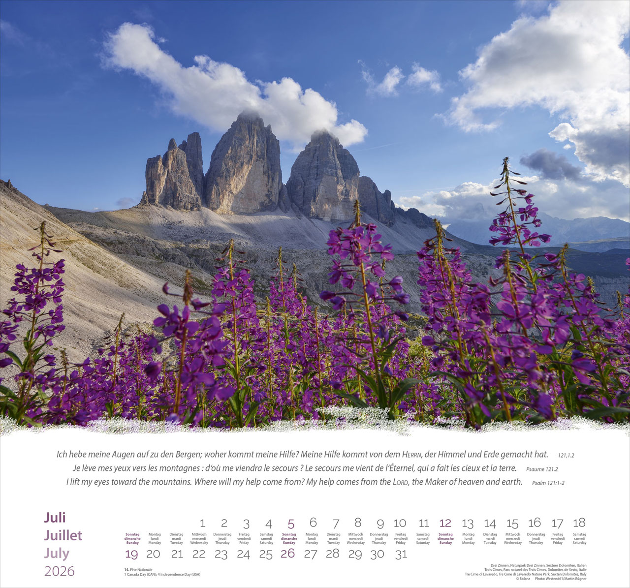 Berge-Montagnes-Mountains 2026 - Wandkalender