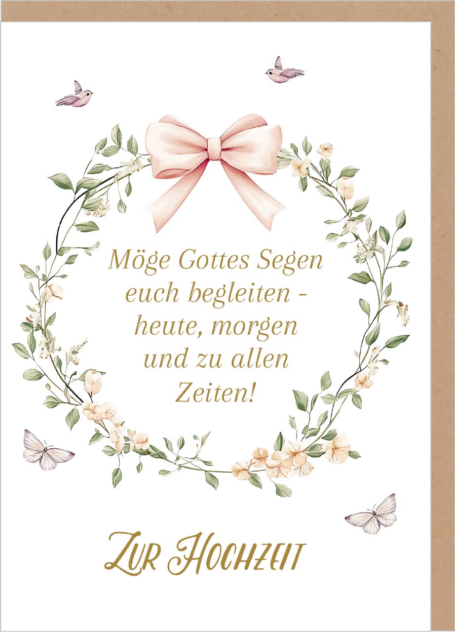 Faltkarte Hochzeit Blumenkranz -  Anlass: Hochzeit (12 x 17 cm)