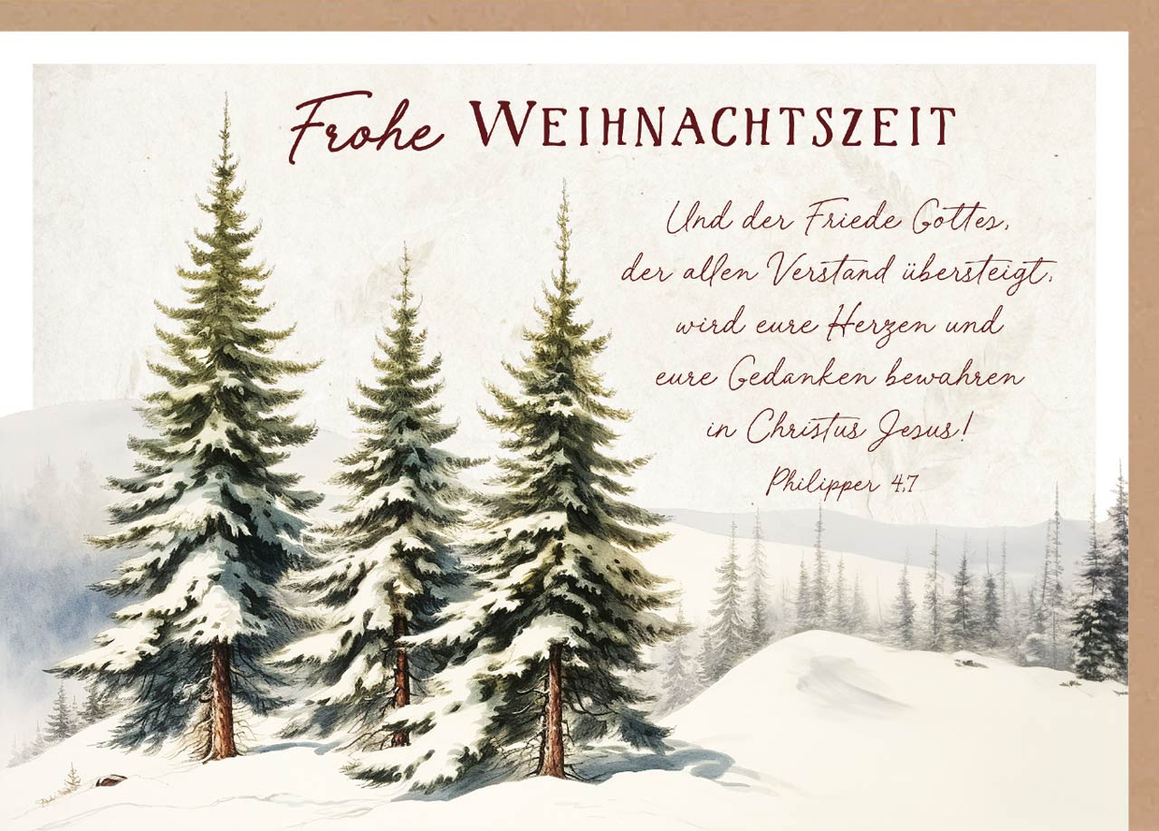 Faltkarte Wintertannen -  Anlass: Weihnachten (17 x 12 cm)