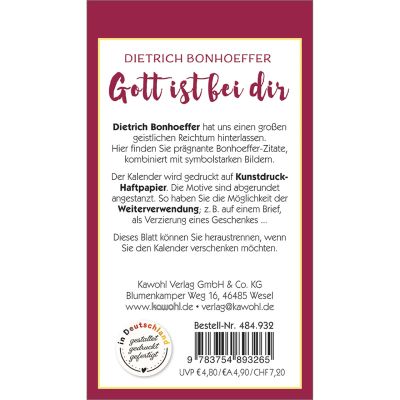 Gott ist bei dir 2026 -  Autor: Dietrich Bonhoeffer (6 x 10,5 cm)