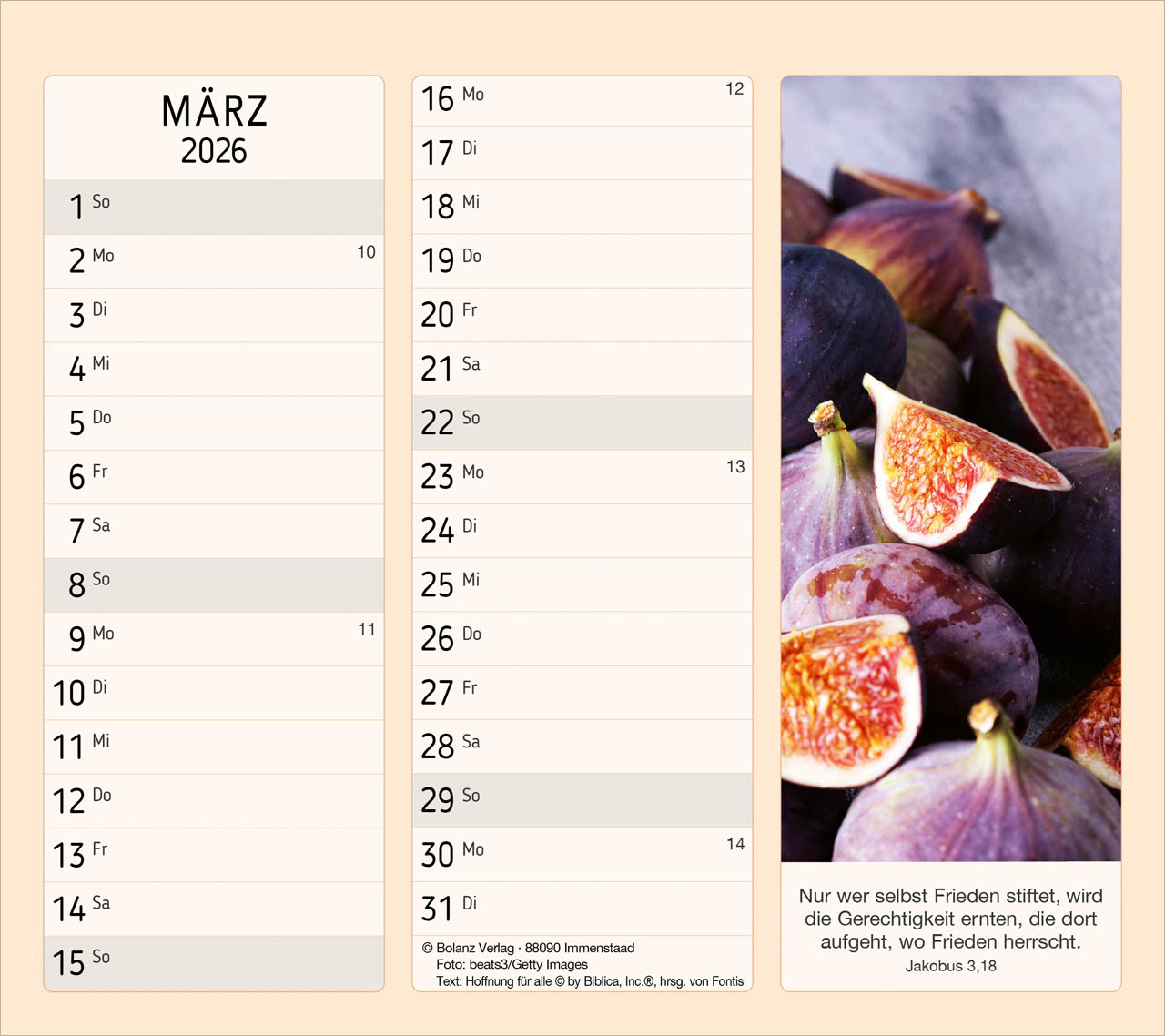 Vormerk-Kalender, mit Bibelverse 2026