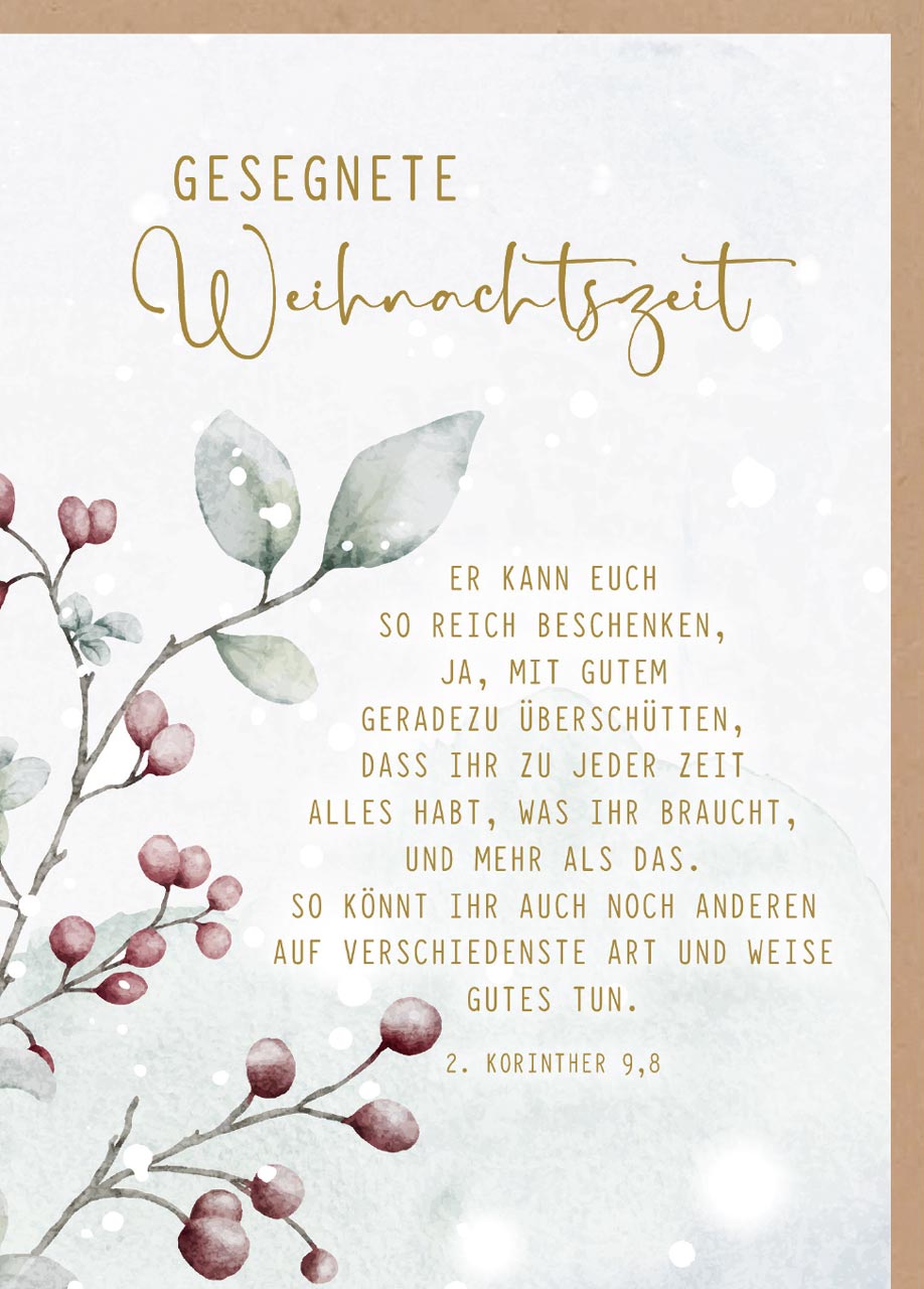 Faltkarte Weihnachten blassrote Beeren -  Anlass: Weihnachten (12 x 17 cm)