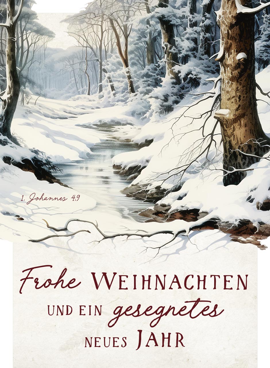 Postkarte Waldbach im Winter -  Anlass: Weihnachten (10,5 x 14,8 cm)