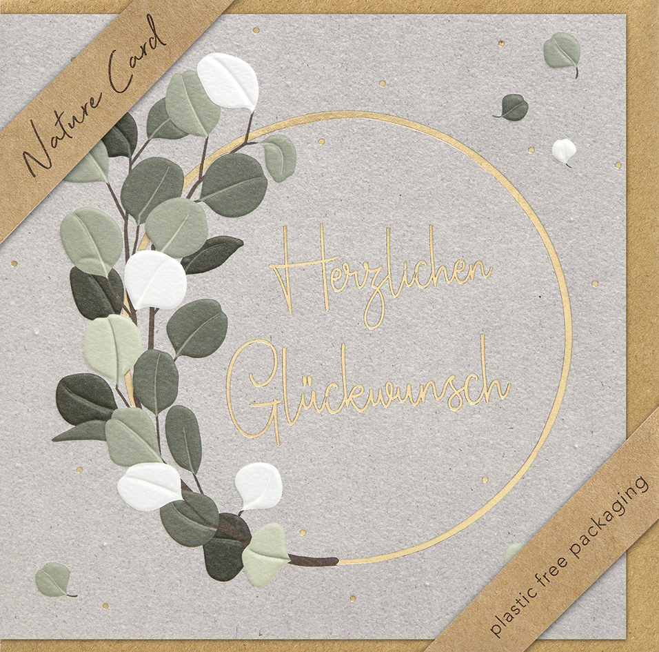 Faltkarte Herzlichen Glückwunsch Eukalyptus -  Anlass: Geburtstag (15,5 x 15,5 cm)