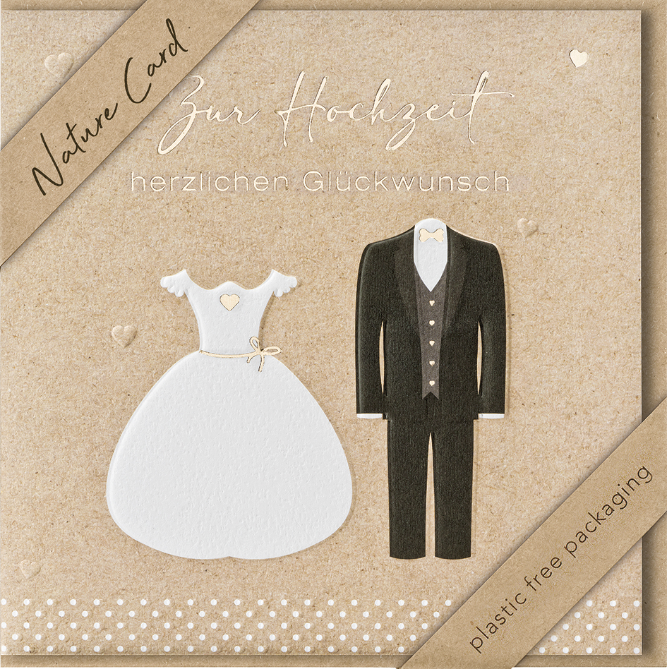 Faltkarte Brautkleid Hochzeitsanzug -  Anlass: Hochzeit (15,5 x 15,5 cm)