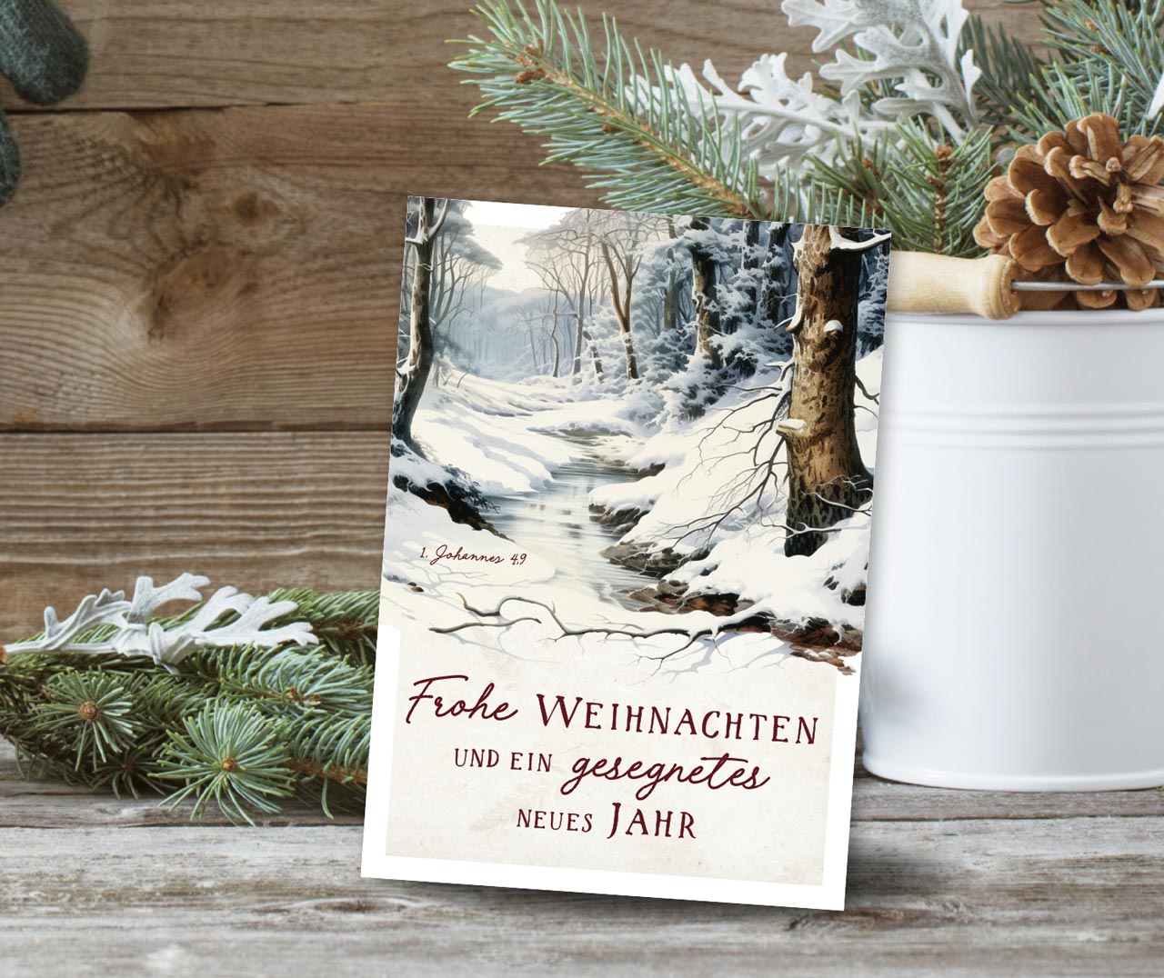 Postkarte Waldbach im Winter -  Anlass: Weihnachten (10,5 x 14,8 cm)