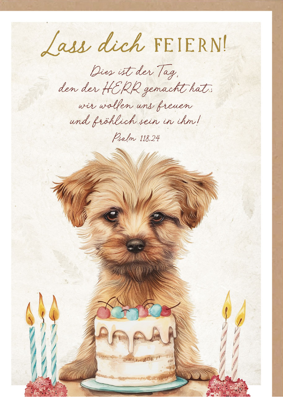 Faltkarte niedlicher Hund -  Anlass: Geburtstag (12 x 17 cm)