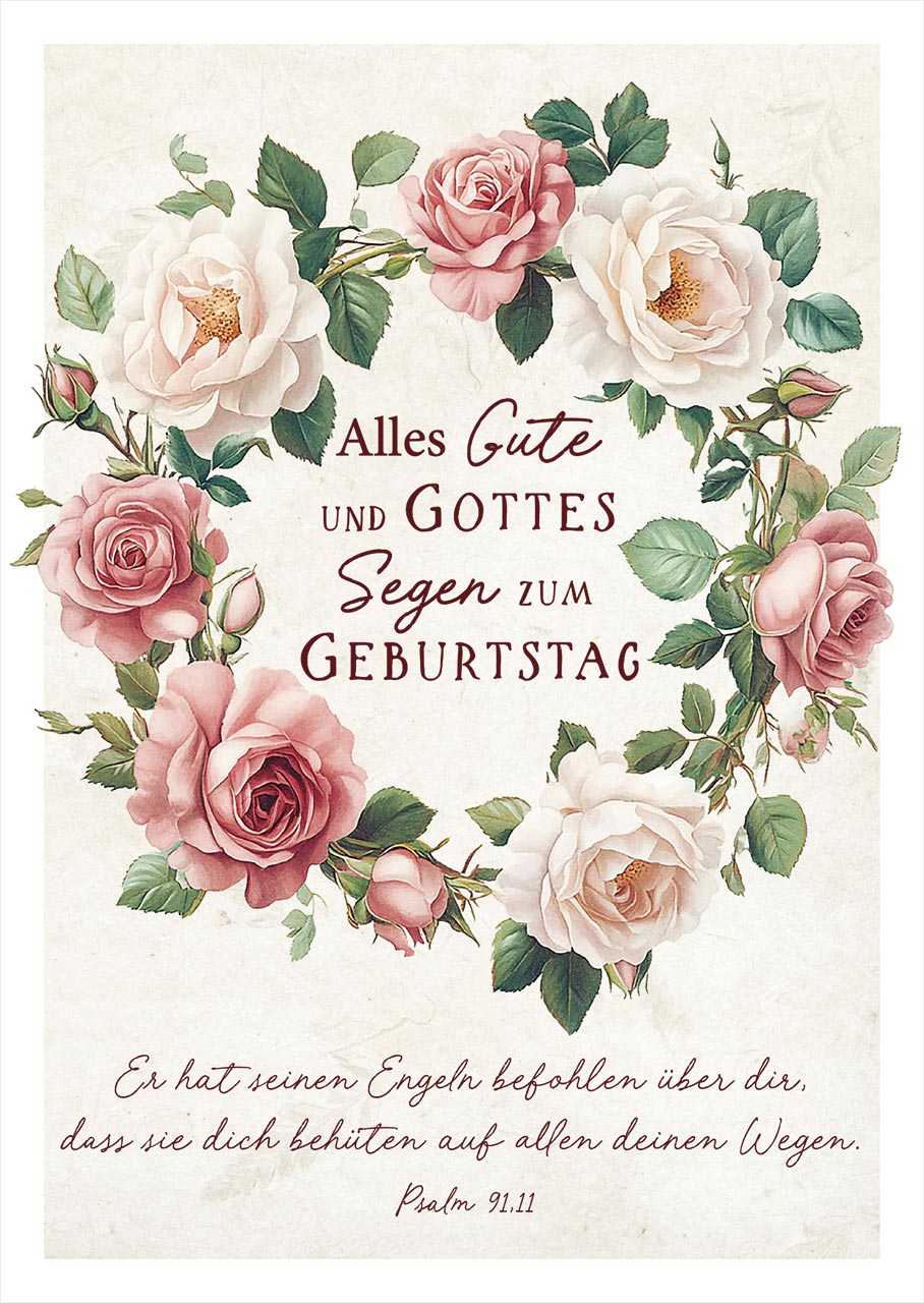 Postkarte Kranz aus Rosen -  Anlass: Geburtstag (10,5 x 14,8 cm)