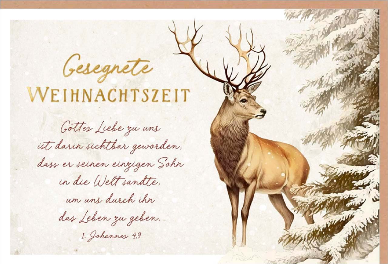 Faltkarte Hirsch -  Anlass: Weihnachten (17 x 11,5 cm)