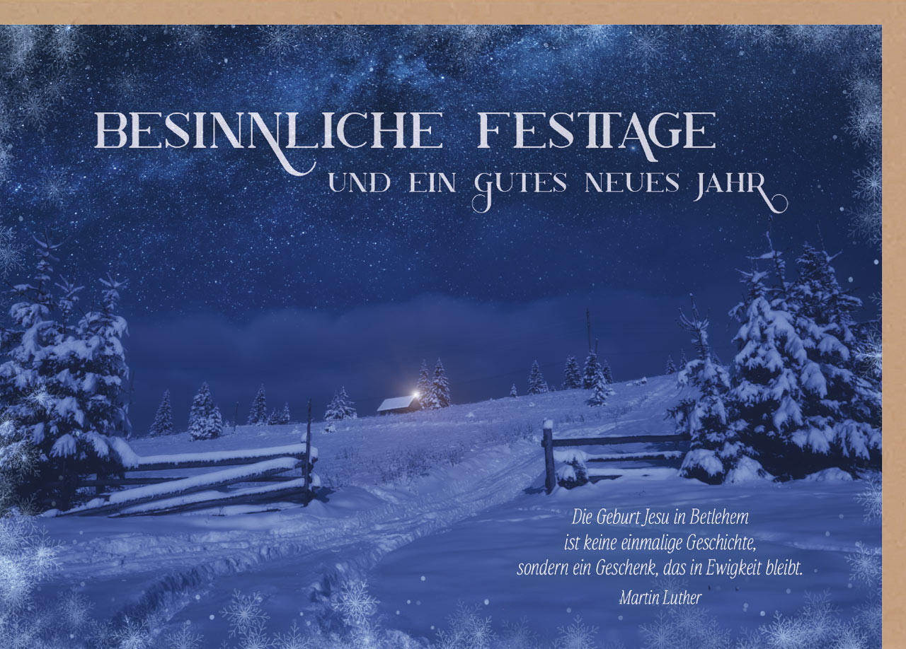 Faltkarte Weihnachten Hütte in der Nacht -  Anlass: Weihnachten (17 x 12 cm)