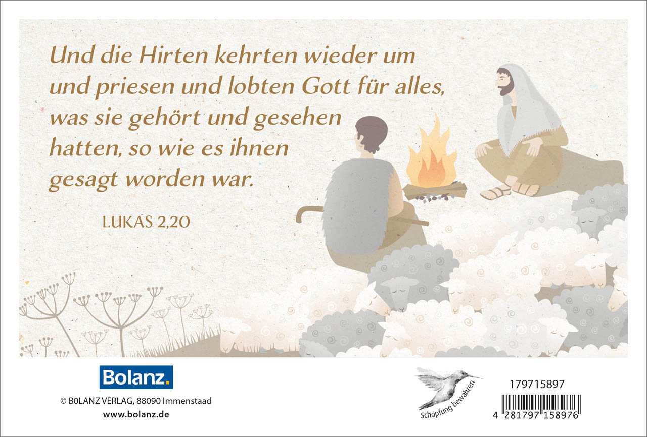Faltkarte Hirten mit Schafe -  Anlass: Weihnachten (17 x 11,5 cm)