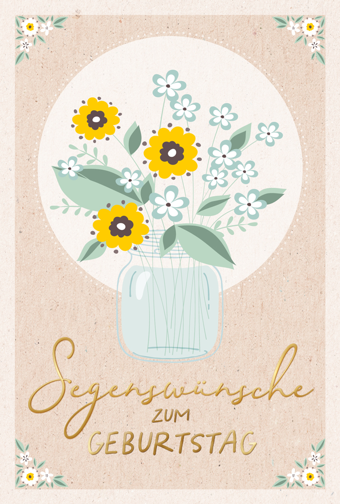 Faltkarte Blumen im Glas -  Anlass: Geburtstag (11,5 x 17 cm)