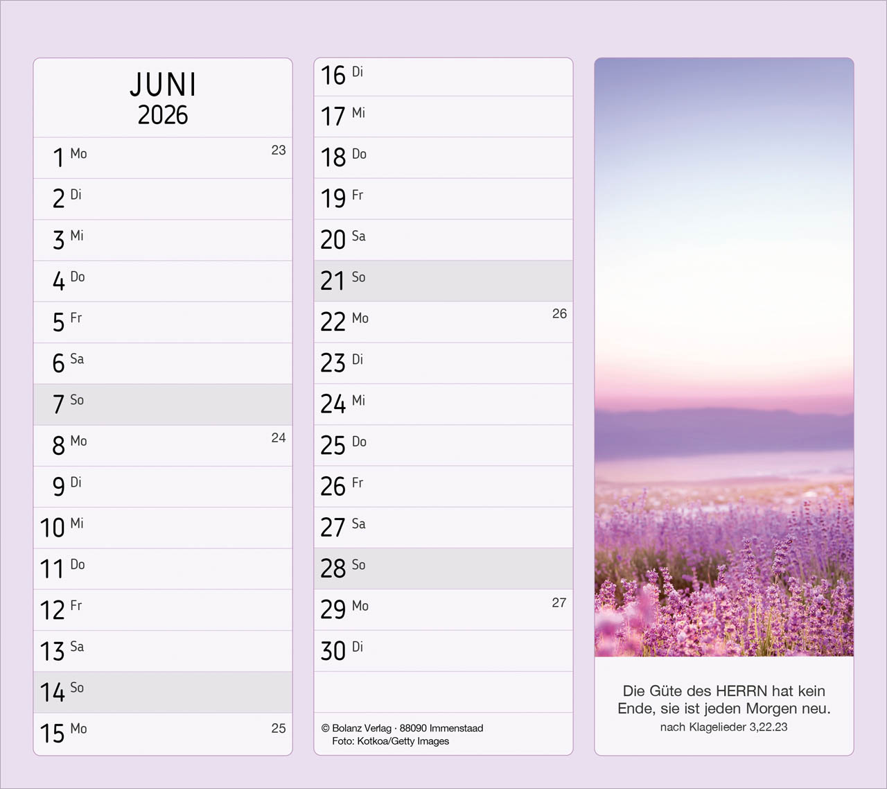 Vormerk-Kalender, mit Bibelverse 2026