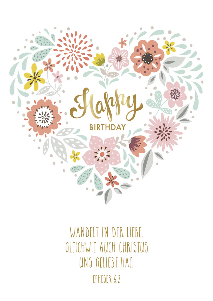 Postkarte Blumenherz -  Anlass: Geburtstag (10,5 x 14,8 cm)