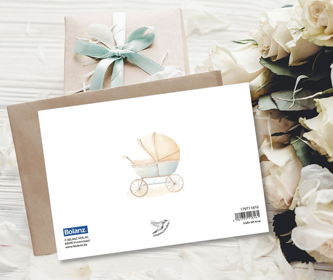 Faltkarte Kinderwagen -  Anlass: Geburt (17 x 12 cm)