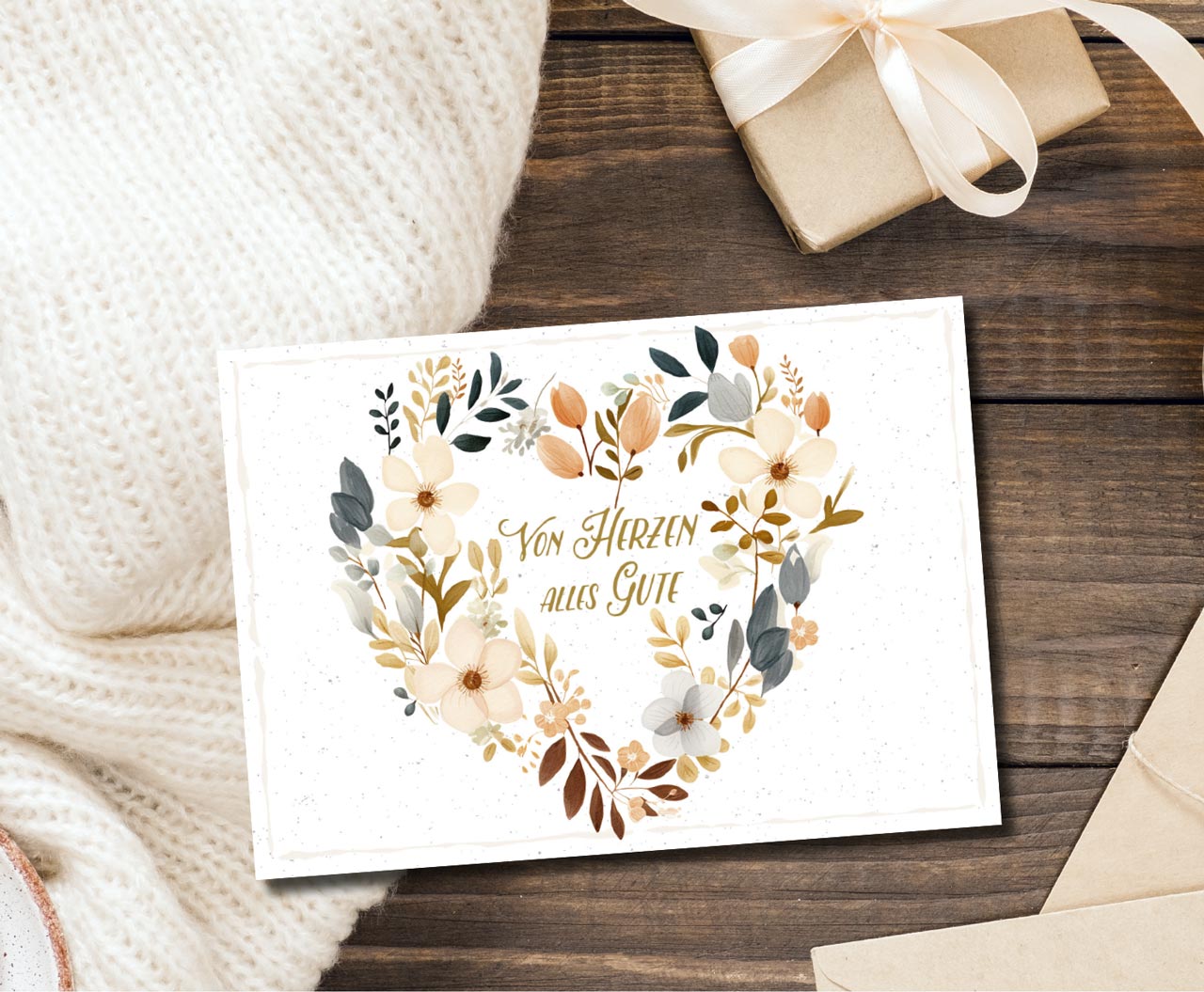 Postkarte Von Herzen Alles Gute -  Anlass: Geburtstag (14,8 x 10,5 cm)