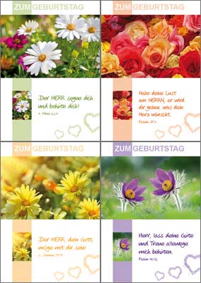 Minikarten Serie Verschiedene Blumen -  Anlass: Geburtstag (7,2 x 10,5 cm)