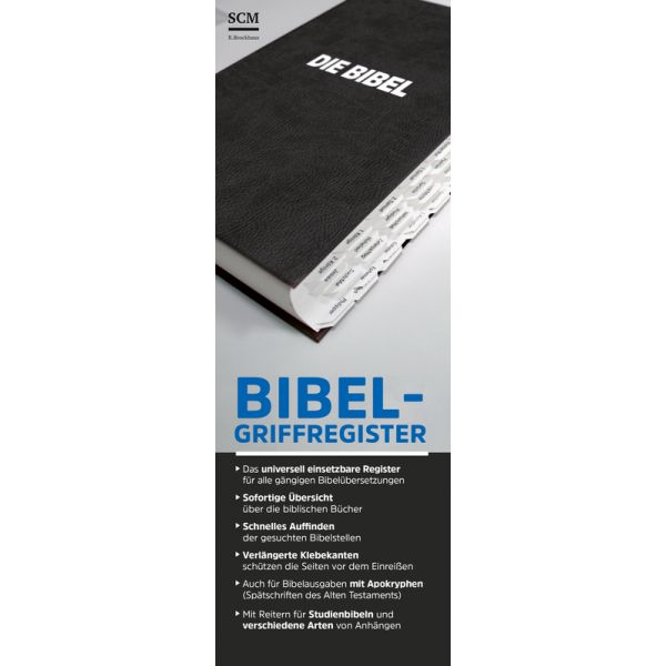 Bibel-Griffregister (weißer Grund mit schwarzer Schrift) -  2. Auflage (10,3 x 29,5 x 0,2 cm)