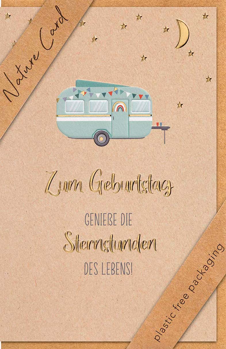 Faltkarte Sternstunden Wohnwagen -  Anlass: Geburtstag (11,5 x 17 cm)