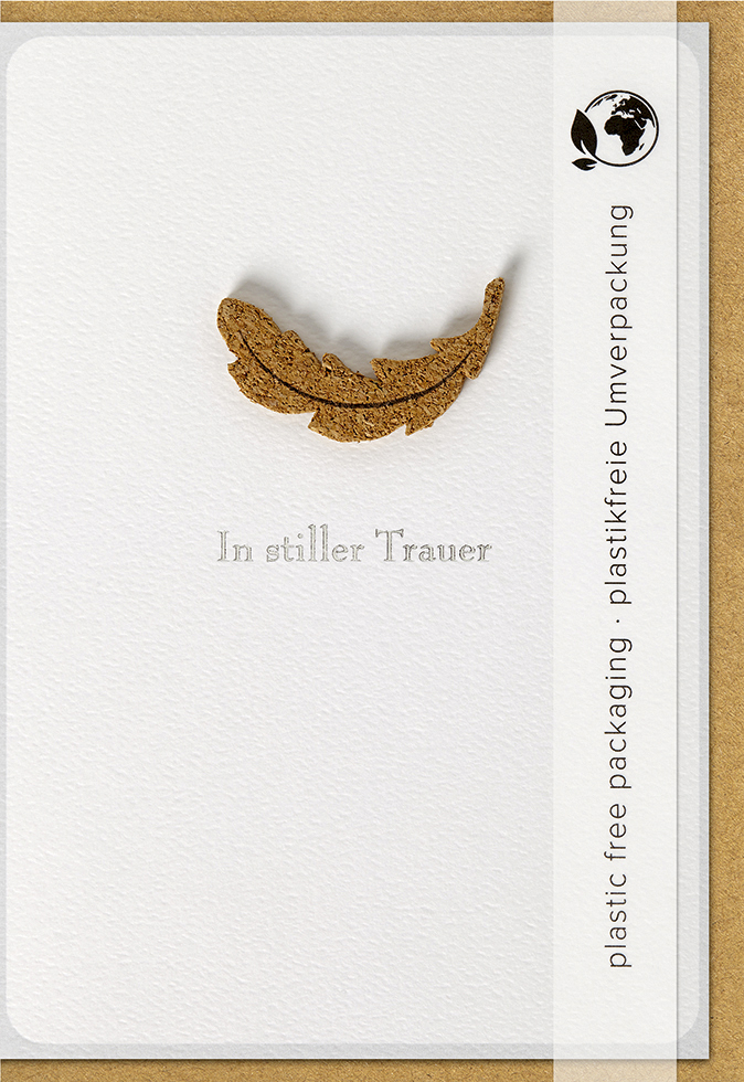 Faltkarte Korkblatt -  Anlass: Trauer (11,5 x 17 cm)