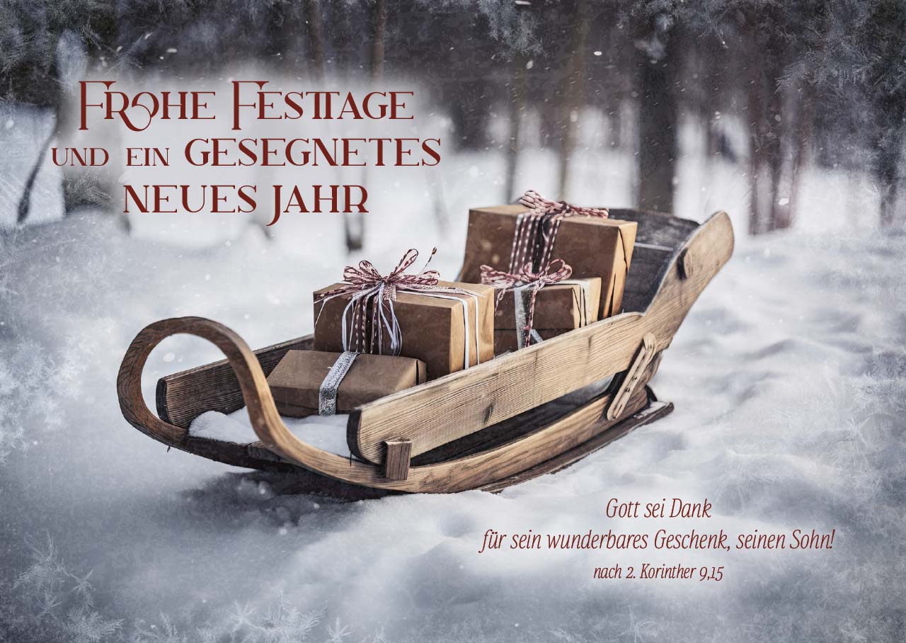 Postkarte Schlitten -  Anlass: Weihnachten (14,8 x 10,5 cm)