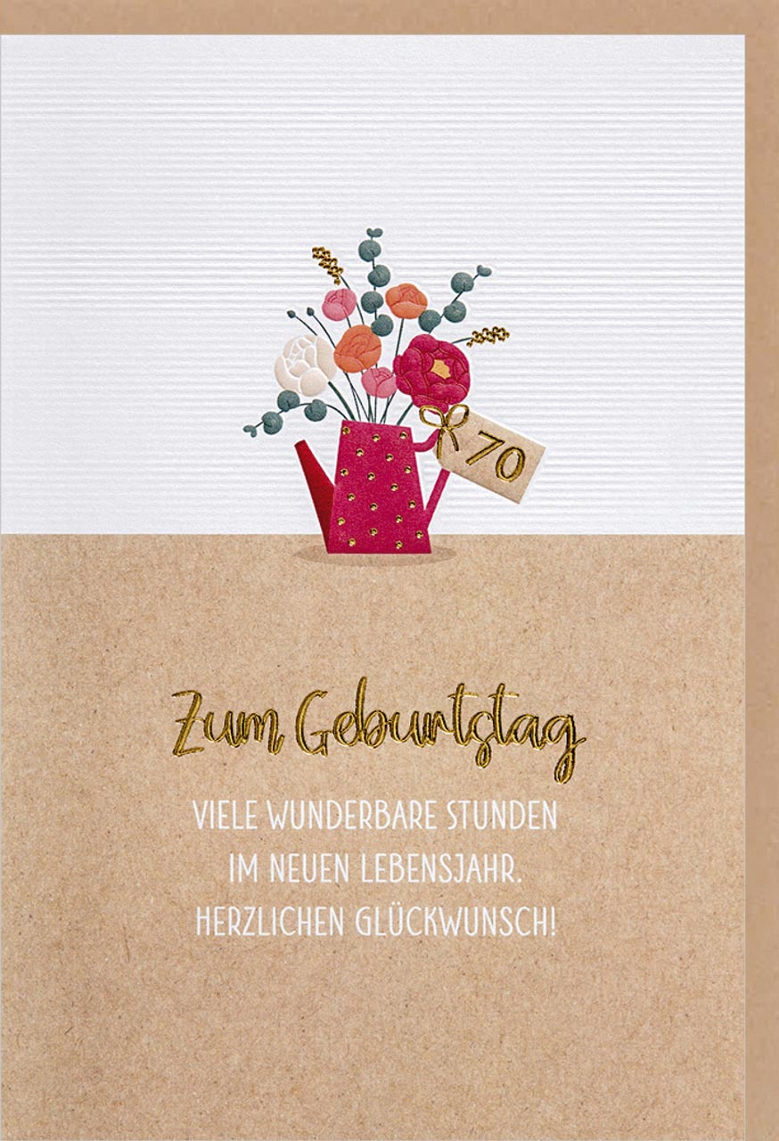 Faltkarte Zahlengeburtstag 70 Blumenvase -  Anlass: Geburtstag (11,5 x 17 cm)
