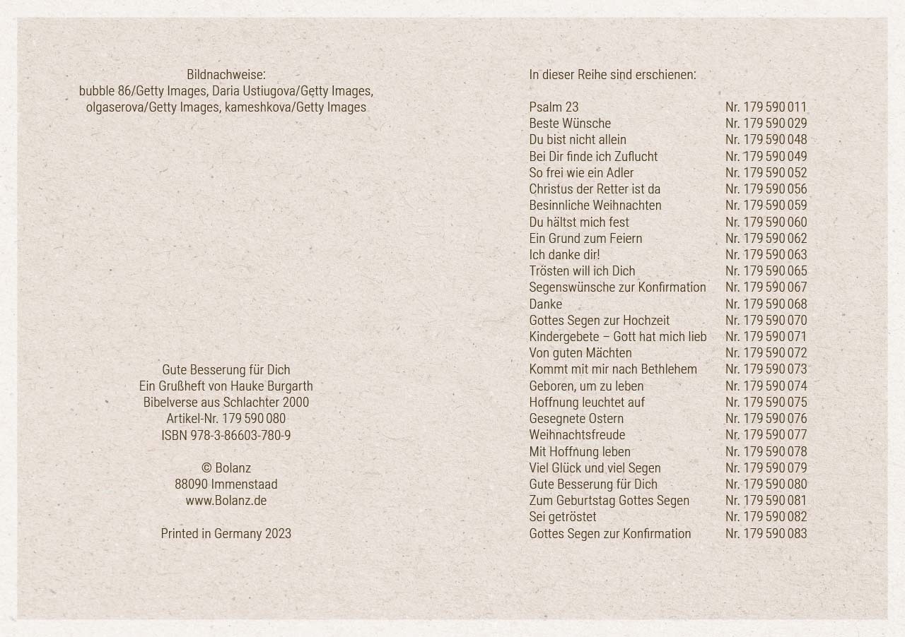 Grußheft - Gute Besserung für Dich -  Anlass: Krankheit Autor: Hauke Burgarth (10,5 x 14,8 cm)