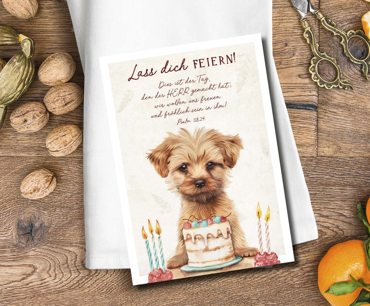 Postkarte niedlicher Hund -  Anlass: Geburtstag (10,5 x 14,8 cm)