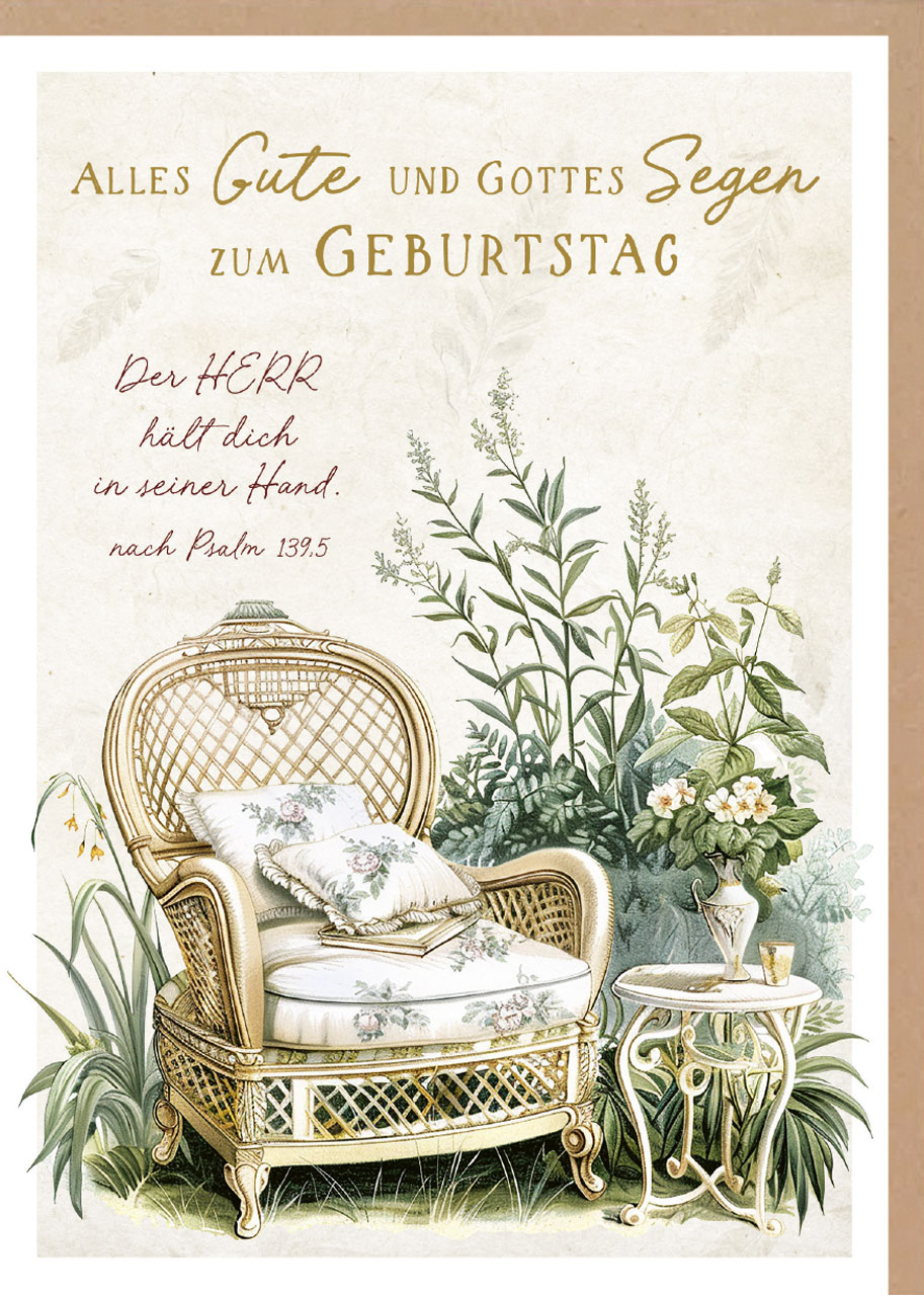 Faltkarte gemütlicher Sessel -  Anlass: Geburtstag (12 x 17 cm)