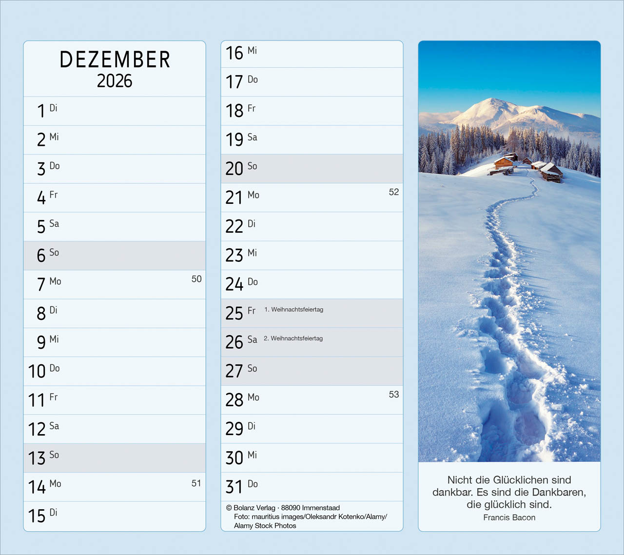 Vormerk-Kalender, mit Sinnsprüche 2026