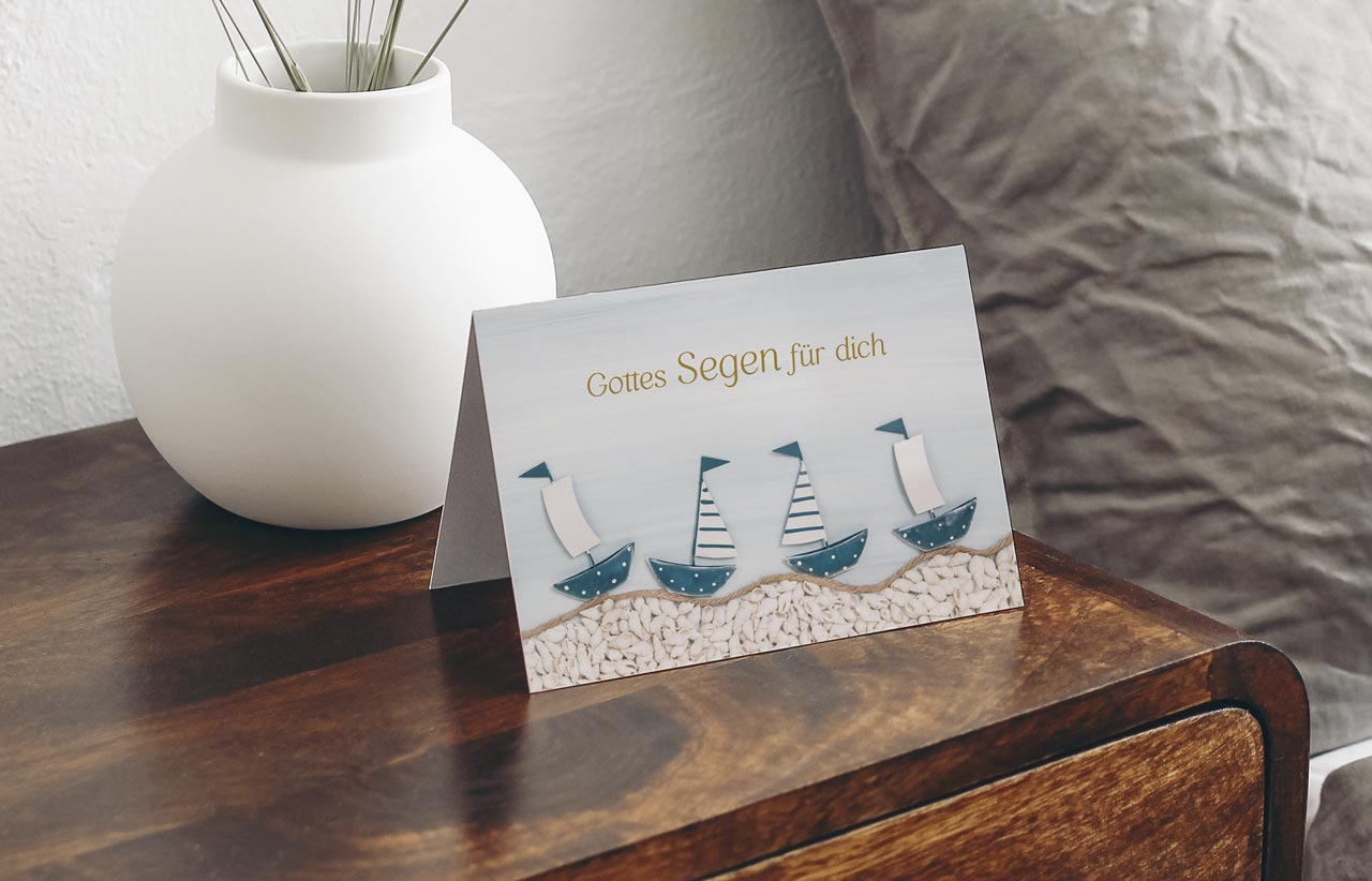 Faltkarte Gotte Segen zur Einsegnung/biblischer Unterricht - Boote -  Anlass: Einsegnung / biblischer Unterricht (17 x 11,5 cm)