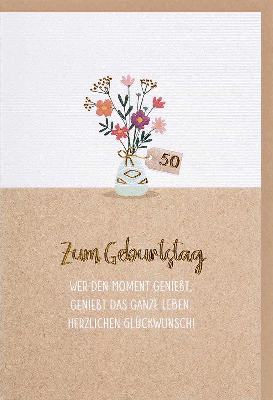 Faltkarte Zahlengeburtstag 50 Blumenvase -  Anlass: Geburtstag (11,5 x 17 cm)