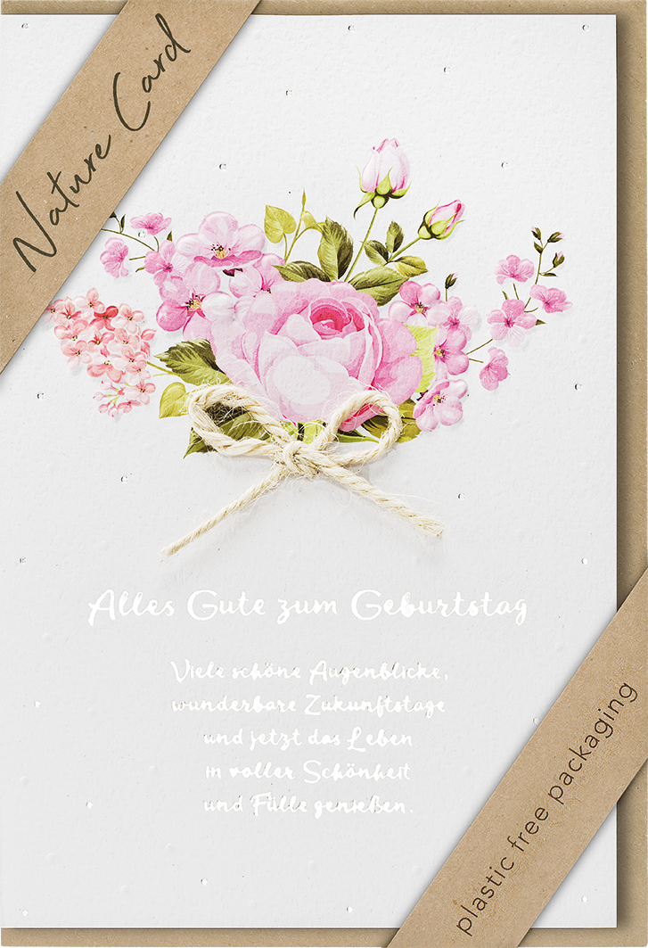 Faltkarte Rosa Blüten -  Anlass: Geburtstag (11,5 x 17 cm)