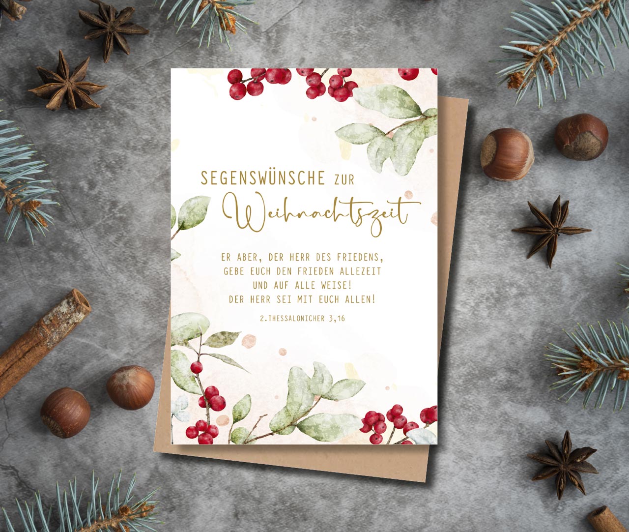 Faltkarte Weihnachten rote Beeren -  Anlass: Weihnachten (12 x 17 cm)