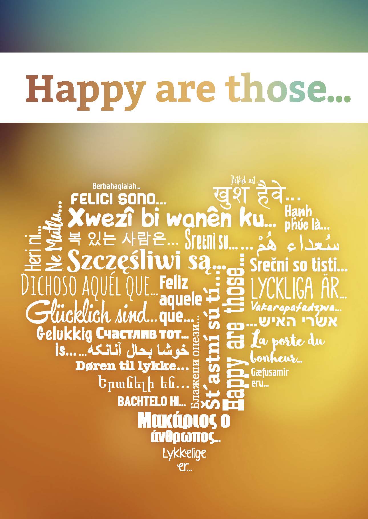 Glücklich sind ... Englisch (Herz-Version) -  Anlass: Evangelisation Autor: Petra Schaadt (A6)