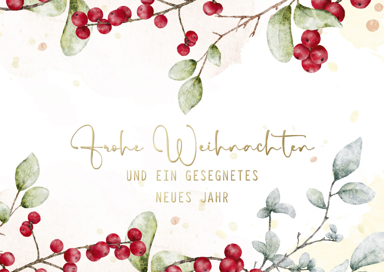 Postkarte rote Beeren und Zweige -  Anlass: Weihnachten (14,8 x 10,5 cm)