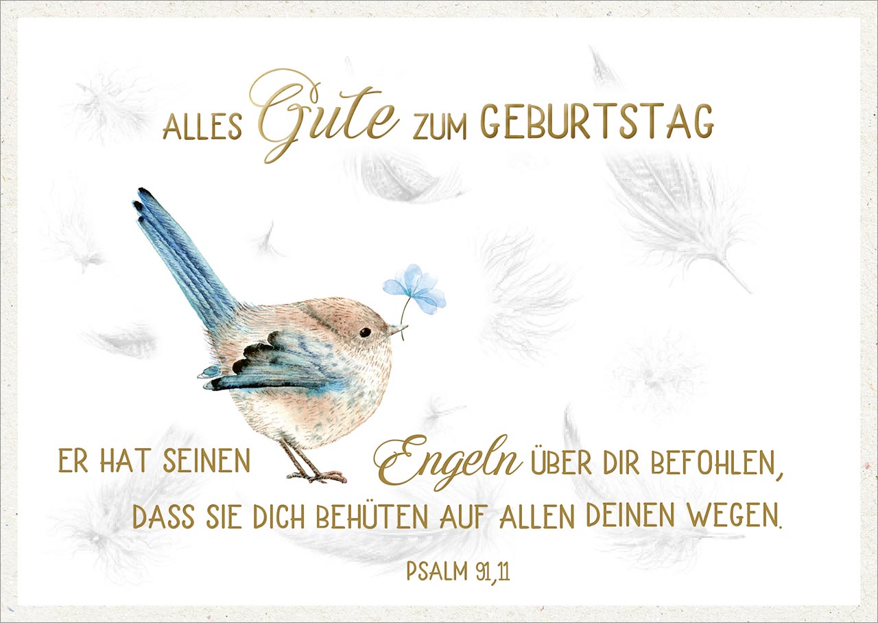 Postkarte Engeln befohlen - Vögelchen -  Anlass: Geburtstag (14,8 x 10,5 cm)