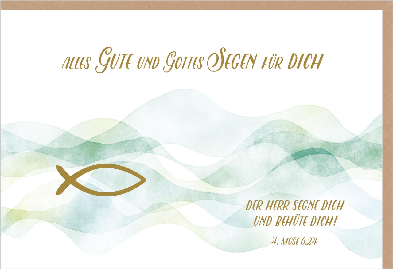 Faltkarte Segen für Dich Fisch -  Anlass: Einsegnung / biblischer Unterricht (17 x 12 cm)