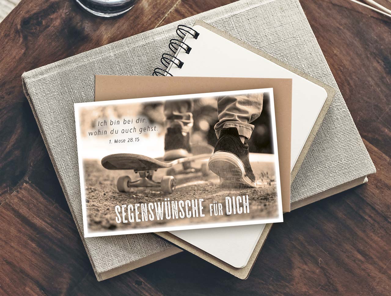 Faltkarte Segenswünsche zur Einsegnung/biblischer Unterricht - Skateboard braun -  Anlass: Einsegnung / biblischer Unterricht (17 x 11,5 cm)