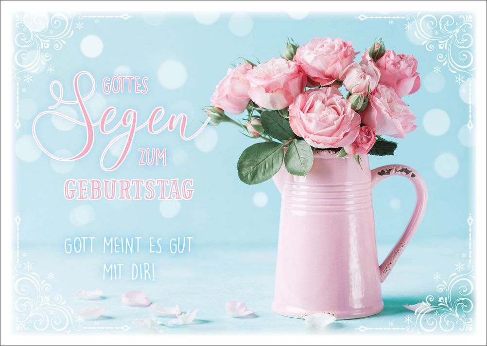 Postkarte Geburtstag Rosen in rosa Kanne -  Anlass: Geburtstag (14,8 x 10,5 cm)